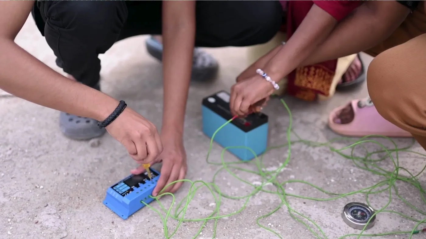 Testing a solar battery during a practical